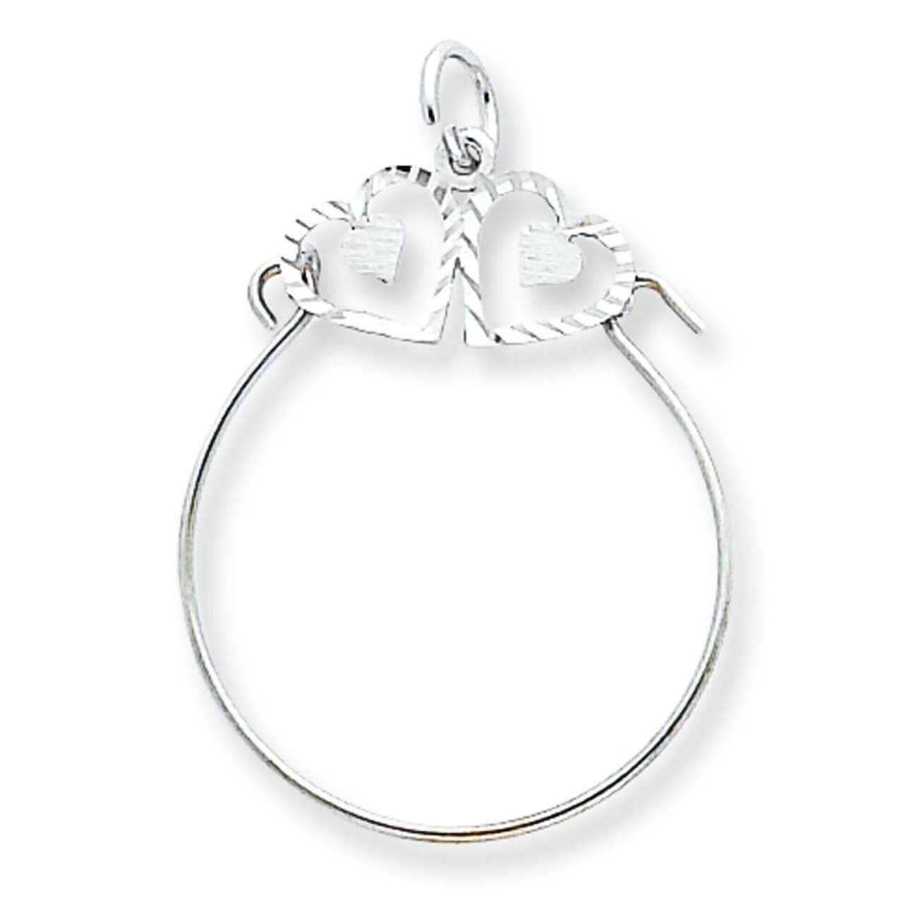 10K White Gold Double Heart Charm Holder Love Jewelry 35mm x 26mm
